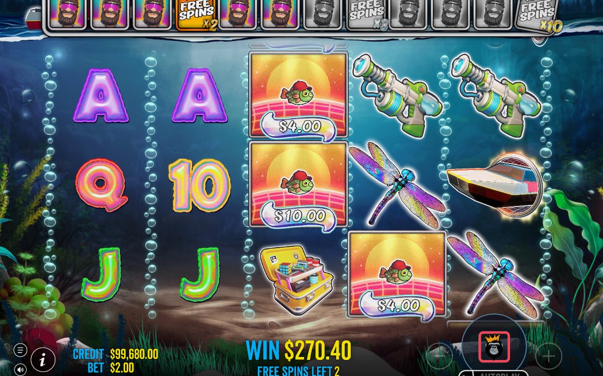 Free Spins round, FISHERMAN WILD collecting MONEY symbols